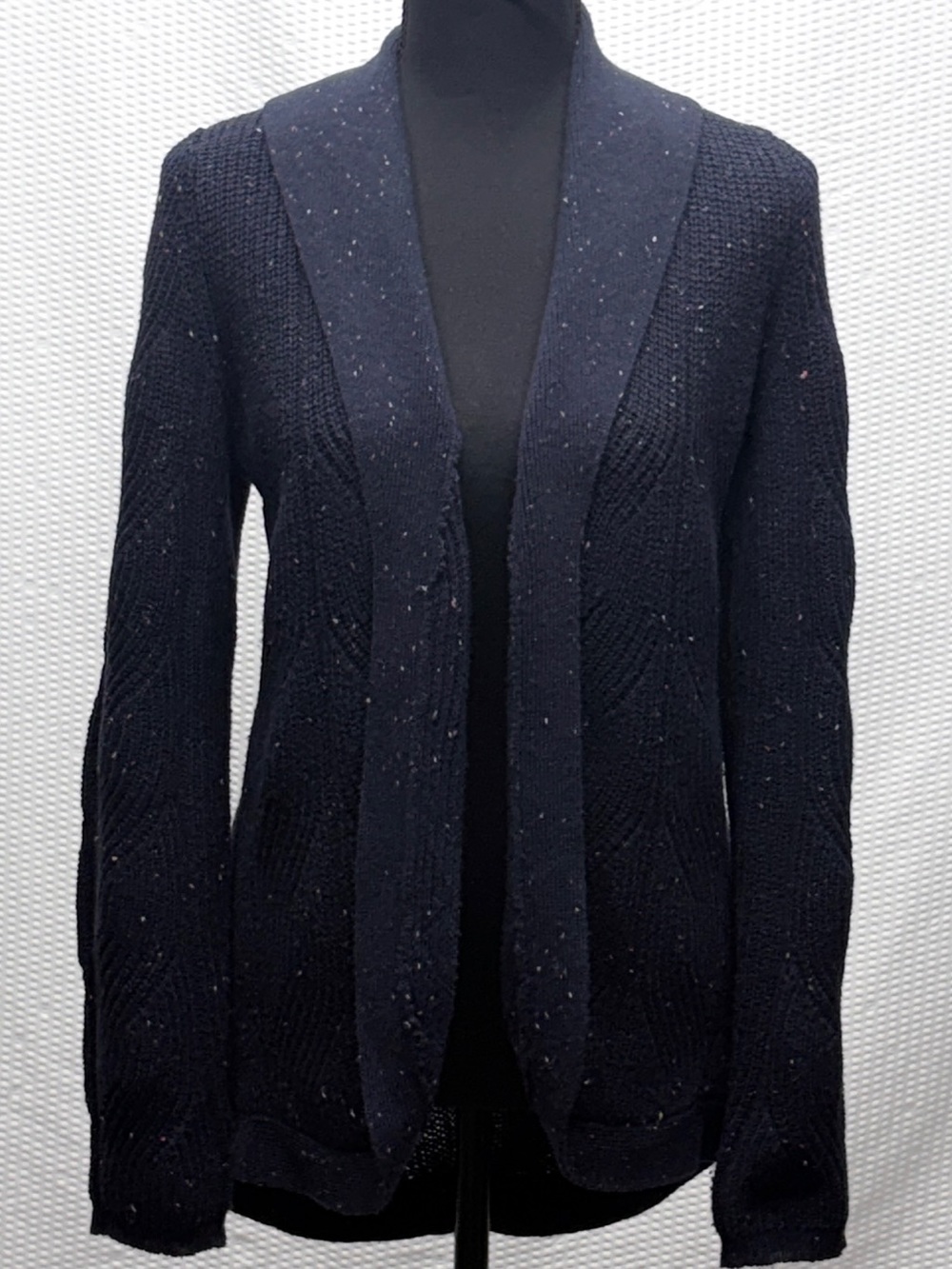 Talbots Cable Knit Shawl Collar Cardigan Womens M Navy Confetti Sweater